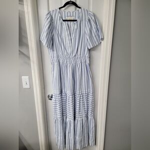 Anthropologie Light Blue and White Striped Midi Dress